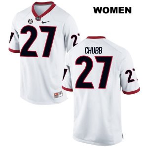 Women's Georgia Bulldogs NCAA #27 Nick Chubb Nike Stitched White Authentic College Football Jersey ECG7154LC